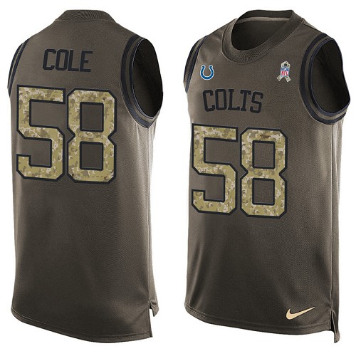 Men's Limited Trent Cole Nike Jersey Green - #58 Salute to Service Tank Top NFL Indianapolis Colts